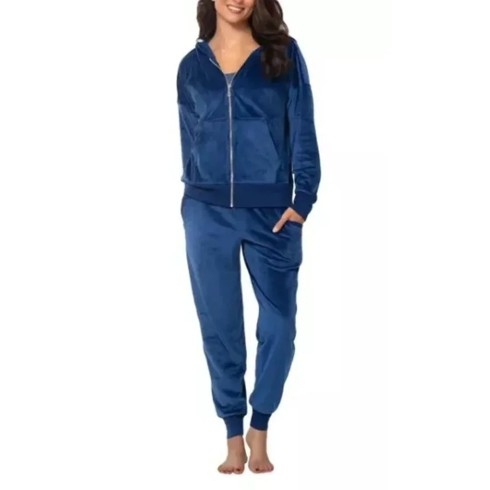 Felina Sm 2 Piece Matching Velour Zip Hoodie Jacket Jogger Pants Set Tracksuit